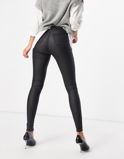 Topshop Tall coated Joni skinny jeans in black