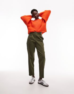 TOPSHOP TALL CORD PEG PANTS IN KHAKI-GREEN