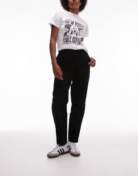 Topshop Tall cord peg trouser in black - view 1