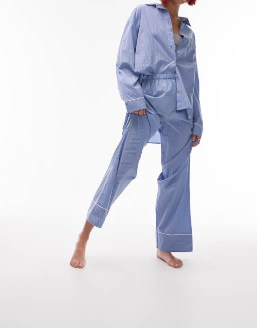 Topshop Tall cotton stripe shirt and trouser pyjama set in tonal