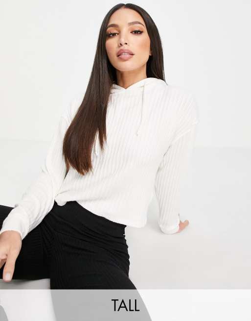 Topshop Tall cozy rib hoodie in white