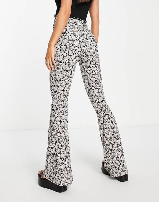 Hollister high rise flare trouser in black ditsy