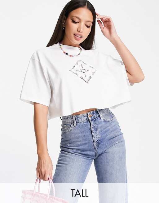 Topshop Tall crochet tee in white