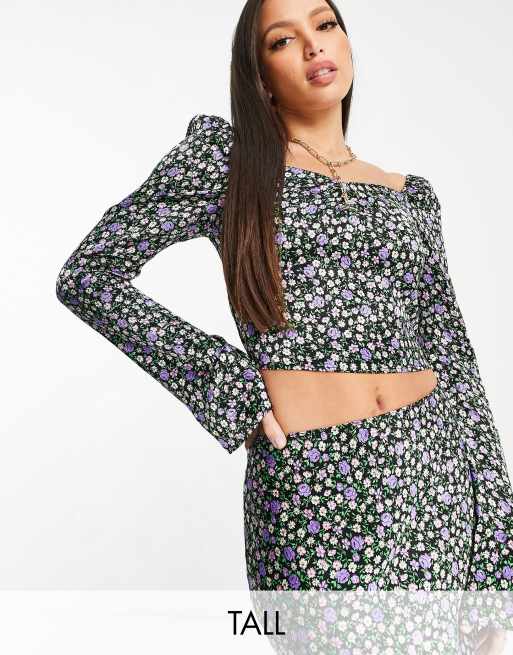 Topshop Tall - Crop top in raso multicolore a fiori 