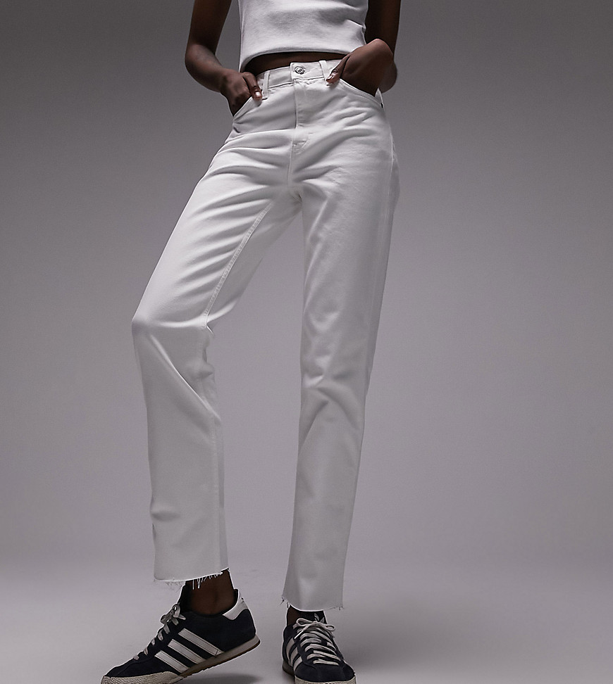 Topshop Tall cropped mid rise straight jeans with raw hems in white
