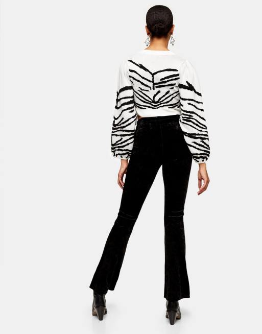 Topshop Tall crushed velvet flared pants in black