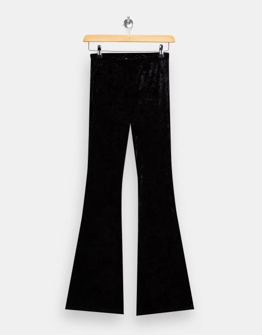 Topshop Tall crushed velvet flared pants in black