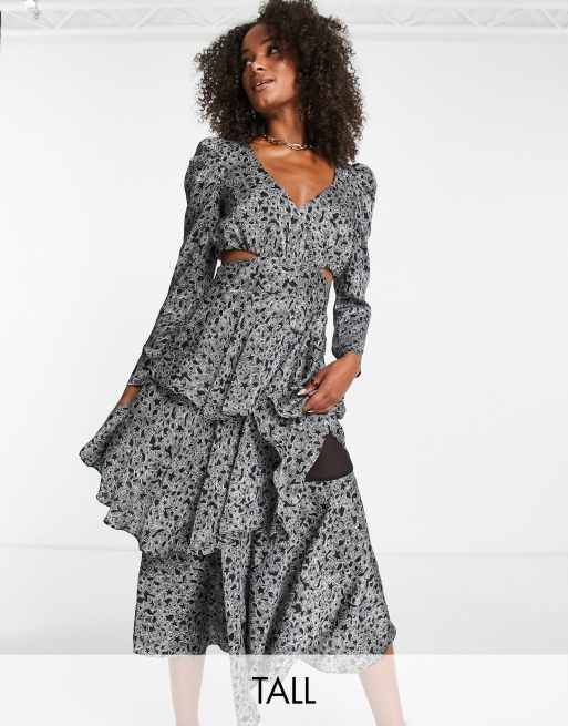Topshop Tall cut out waist print tiered occasion midi dress in star print |  ASOS