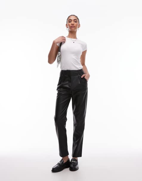 Topshop Tall faux leather peg trouser in black