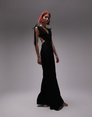 Shop Topshop Tall deep v neck tie shoulder jumpsuit in black Online – Trendy & Affordable Fashion