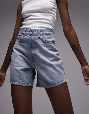 Topshop Tall denim editor shorts in bleach-Blue