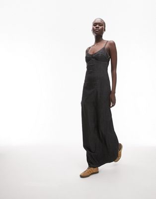 Topshop Tall denim slip dress in black | ASOS