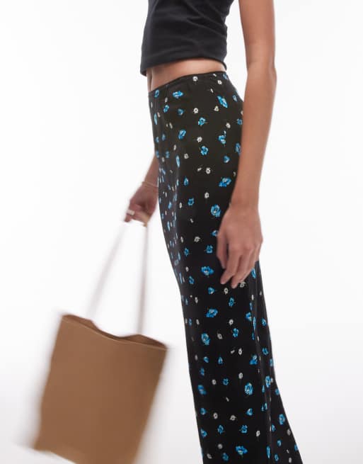 Topshop Tall ditsy maxi bias skirt in blue floral print ASOS