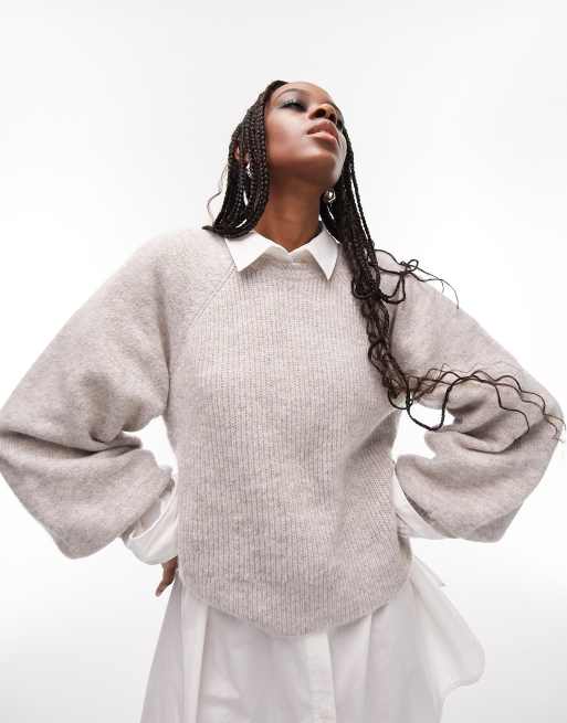 Topshop Tall – Dzianinowy sweter o krótkim fasonie w kolorze mink