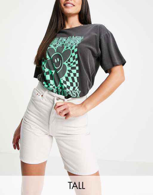 Topshop Tall - Editor - Denim short met lange pasvorm in ecru