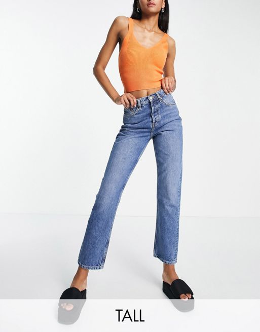 Topshop Tall - Editor - neck jeans blu medio 
