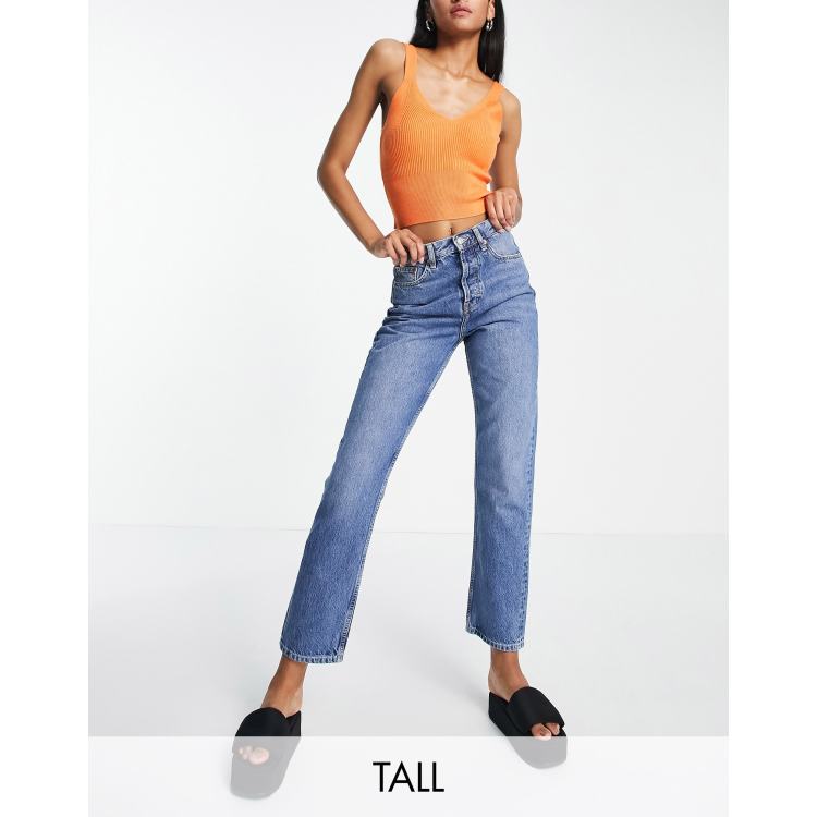 Topshop Tall Editor jeans in mid blue ASOS