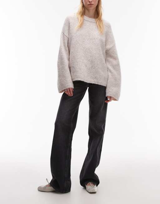 Topshop Tall - Ember - Jean large à taille basse - Noir délavé