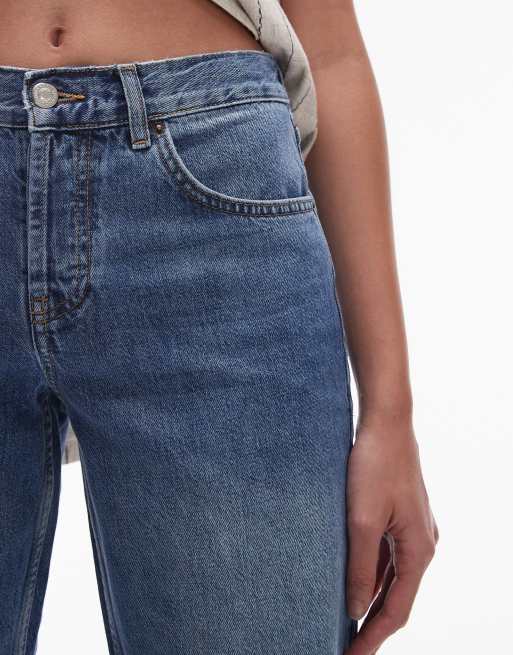 Topshop Tall - Ember - Jeans dritti a vita bassa blu medio, 3 di 5