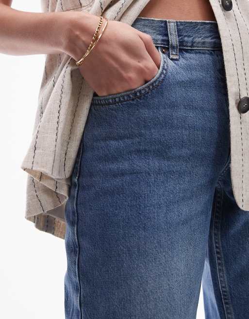 Topshop Tall - Ember - Jeans dritti a vita bassa blu medio, 4 di 5