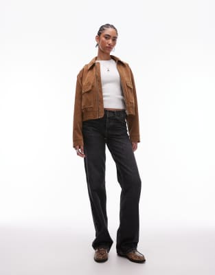 Topshop Tall - Ember - Jeans in verwaschenem Schwarz mit niedrigem Bund und weitem Bein