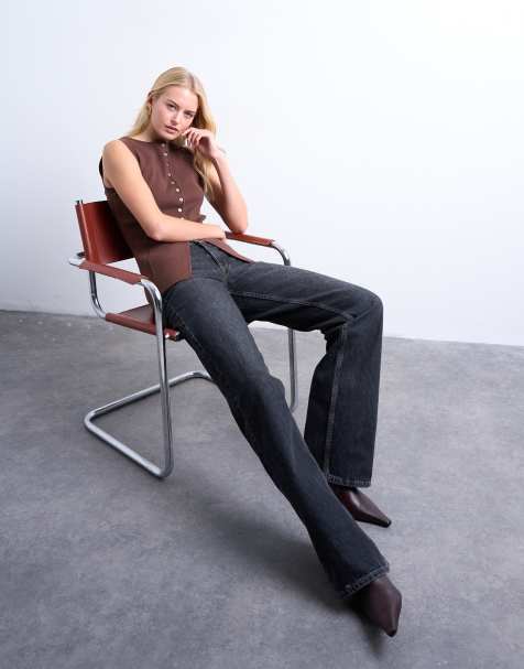 Topshop Tall - Ember - Jeans met lage taille en rechte pijpen in zwart met wassing - view 1