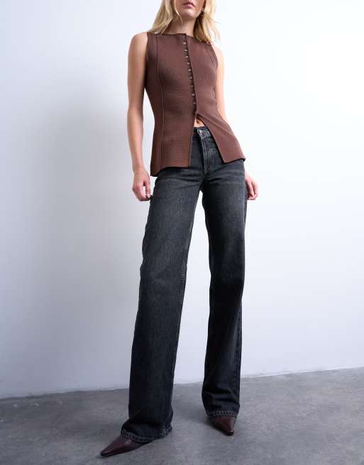 Topshop Tall Ember low rise straight leg jean in washed black, 2 of 7