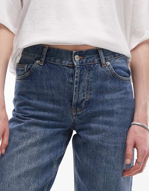 Topshop Tall low rise Ember jeans in mid blue