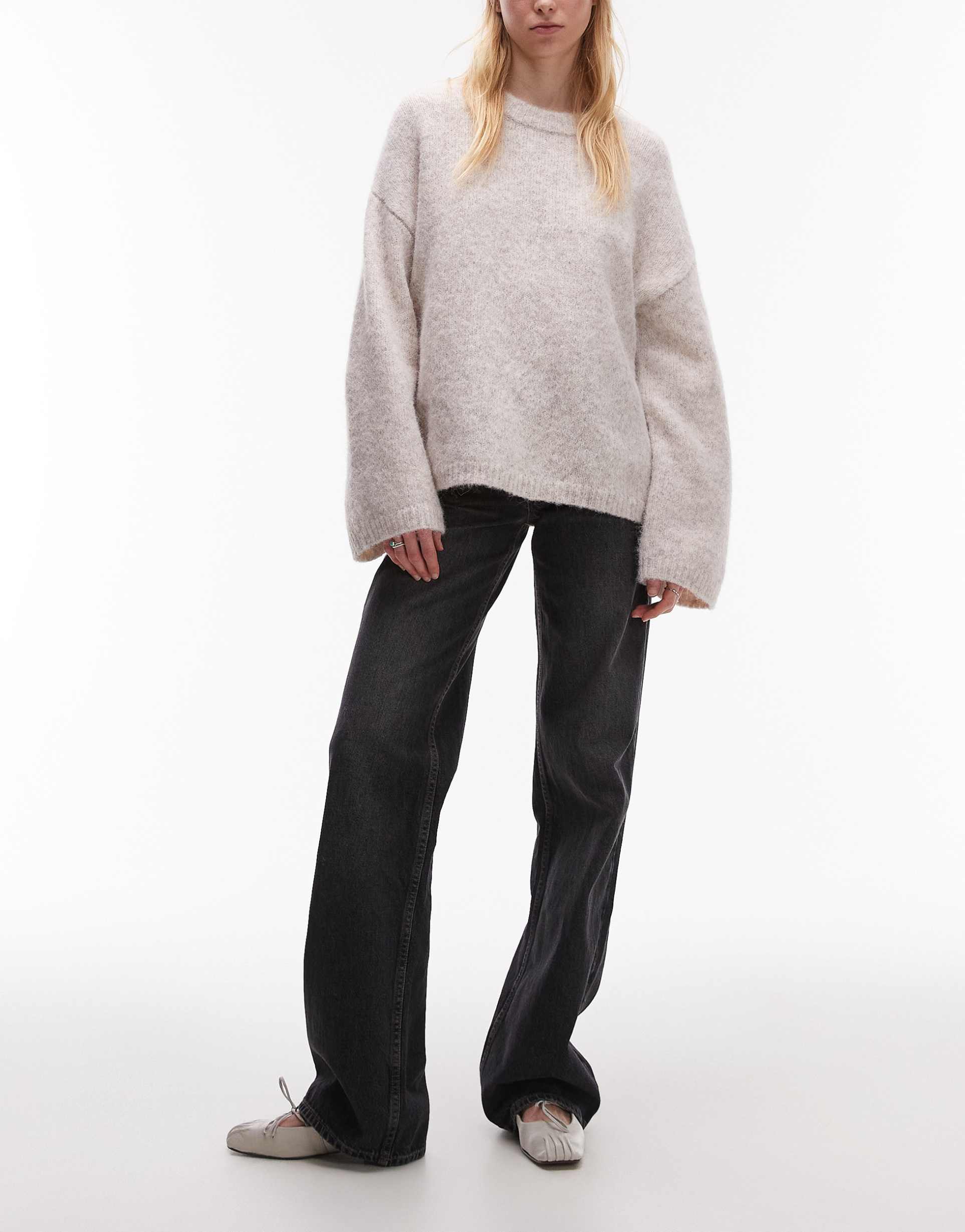 topshop tall ember low rise straight leg jeans in washed black