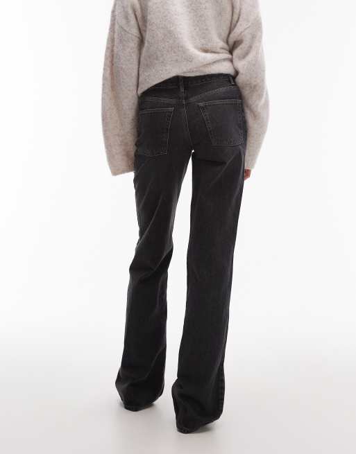 Topshop Tall Ember low rise wide leg jeans in washed black