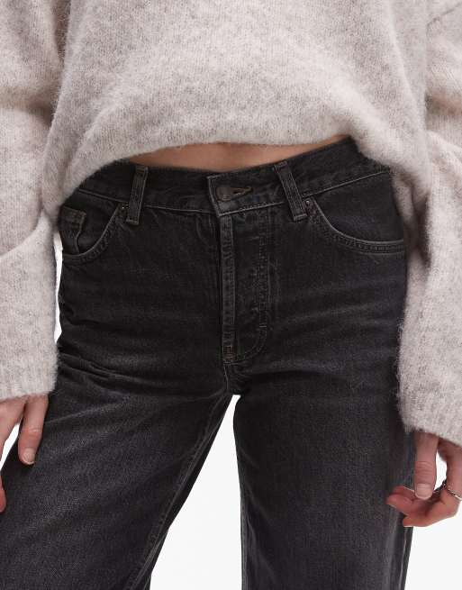 Topshop Tall Ember low rise wide leg jeans in washed black