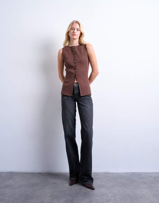 Topshop Tall Ember low rise straight leg jeans in washed black, 3 of 7