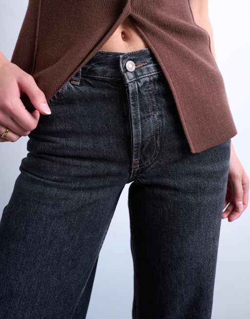 Topshop Tall Ember low rise straight leg jeans in washed black, 4 of 7