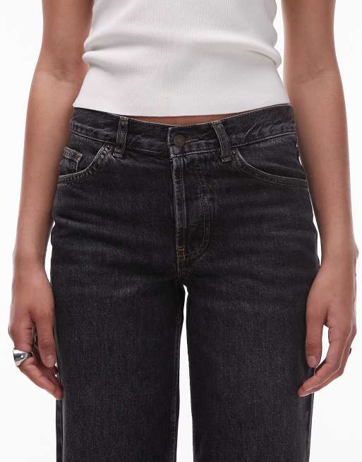 Topshop Tall Ember low rise wide leg jean in washed black
