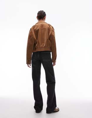 Topshop Tall Ember Low Rise Wide Leg Jeans In Black