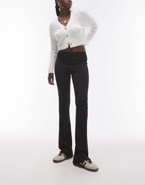 Topshop Tall – Eng geschnittene, gerippte Schlaghose in Schwarz - view 1