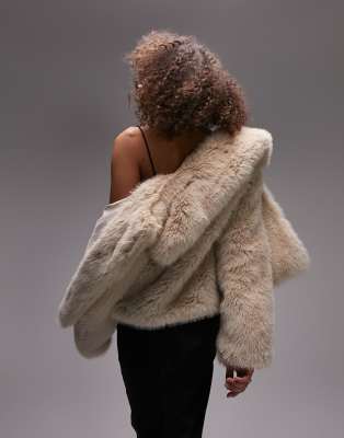 Topshop Petite faux fur coat in cream Size 8 Uk