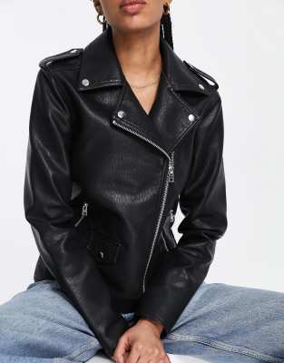 Topshop Faux Leather Moto Jacket - Gem