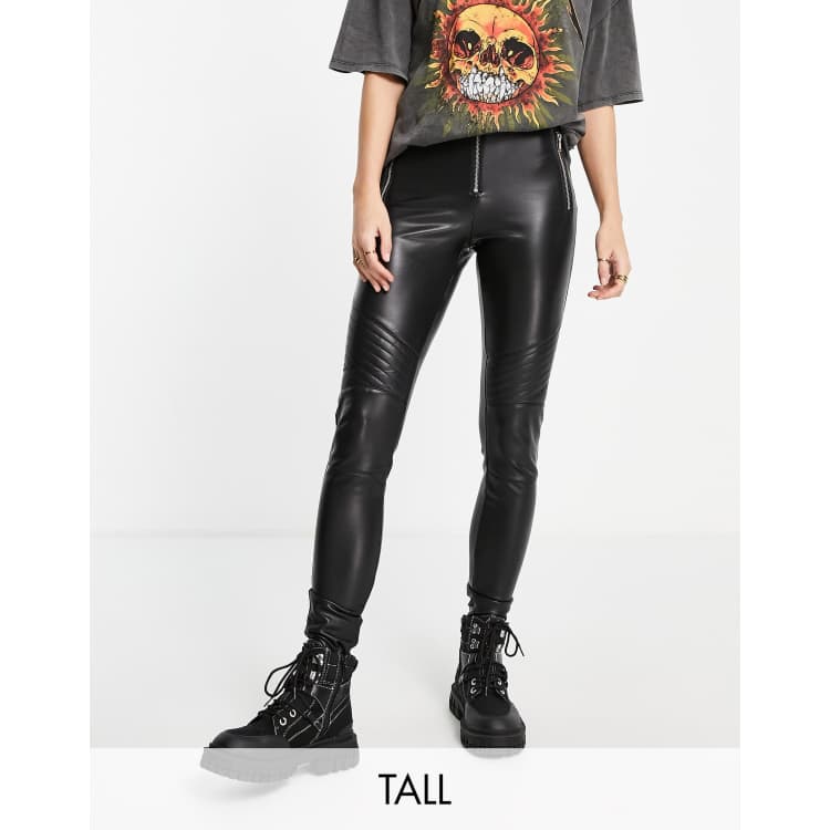 Topshop Tall faux leather biker pants in black ASOS
