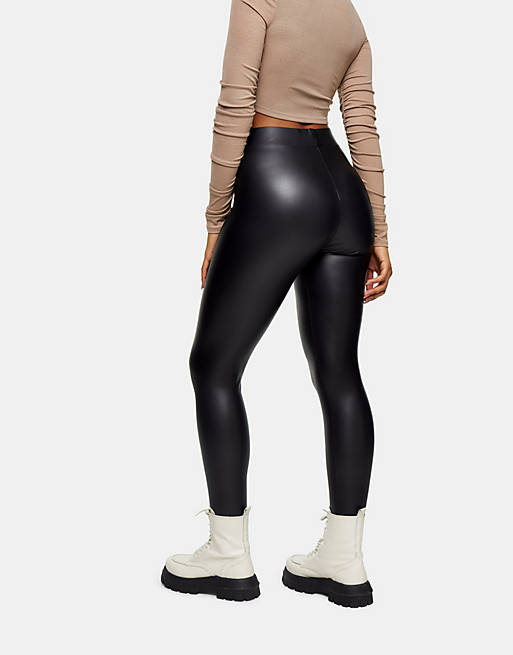 Topshop Tall faux leather leggings in black