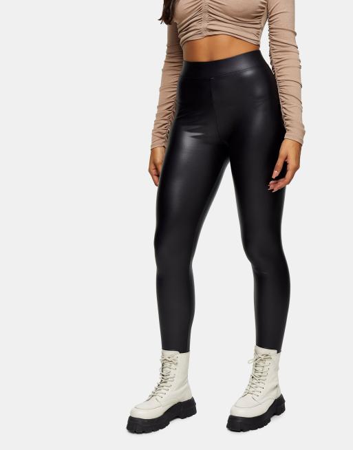 Topshop Tall faux leather leggings in black