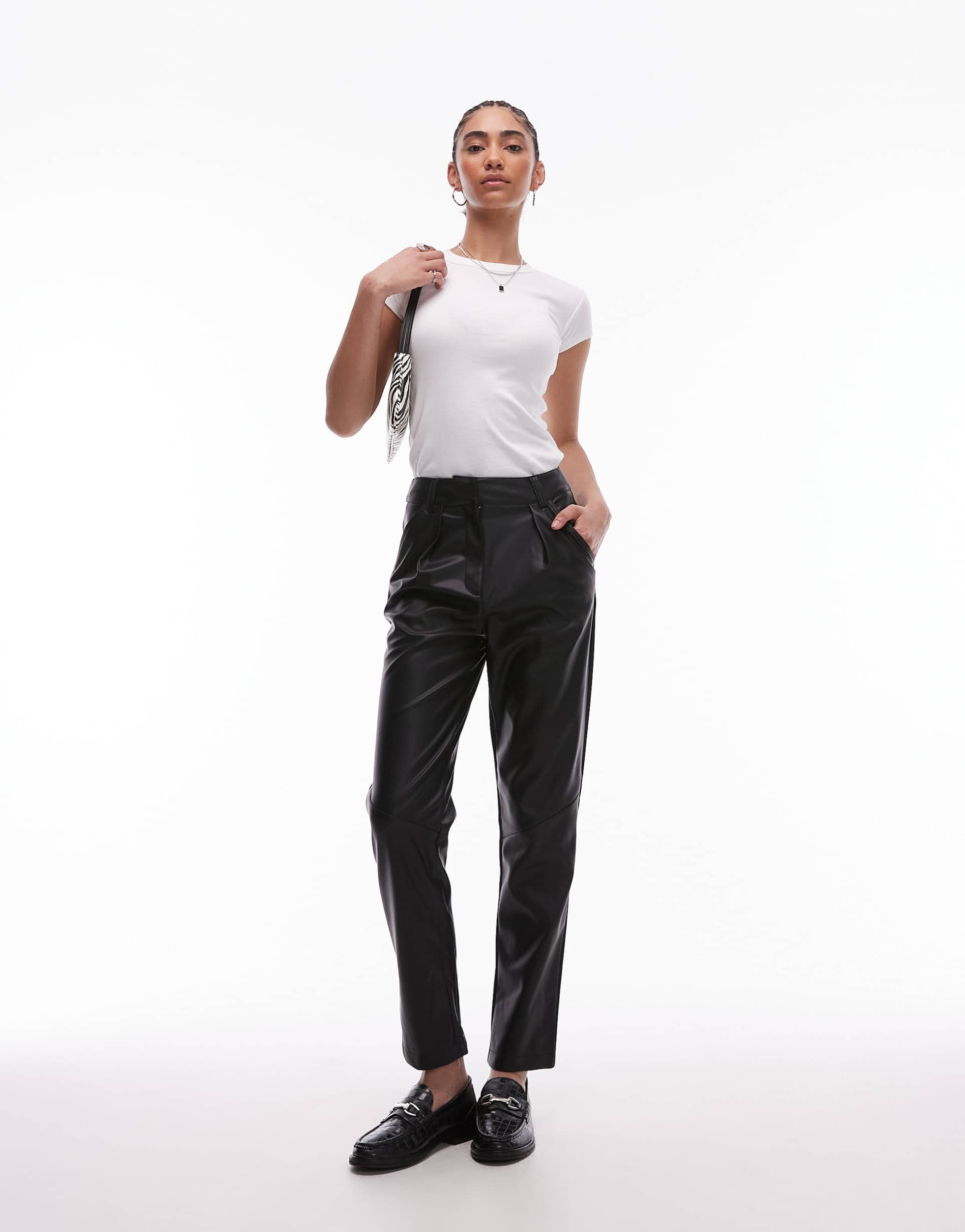 topshop tall faux leather peg pants in black
