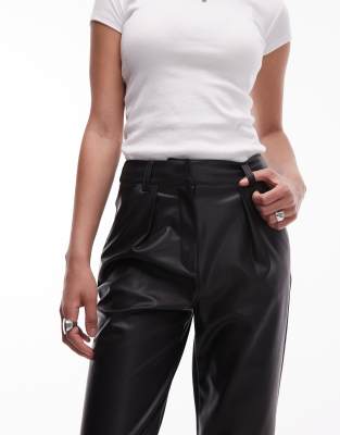 Topshop Tall Faux Leather Peg Pants In Black