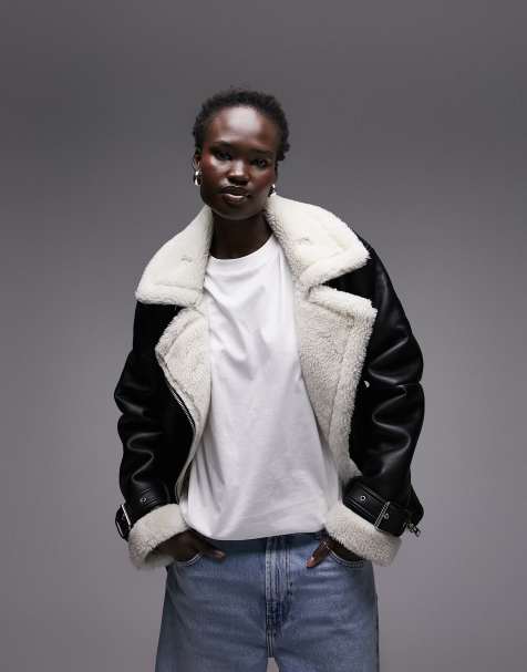 Black and best sale white aviator coat