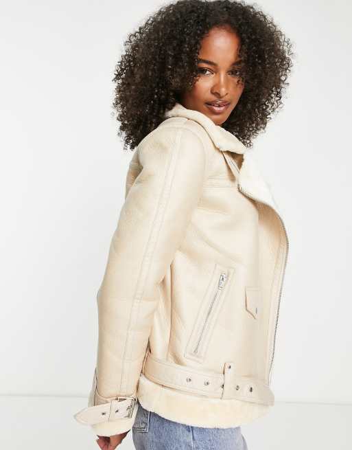 Shearling leather moto clearance jacket