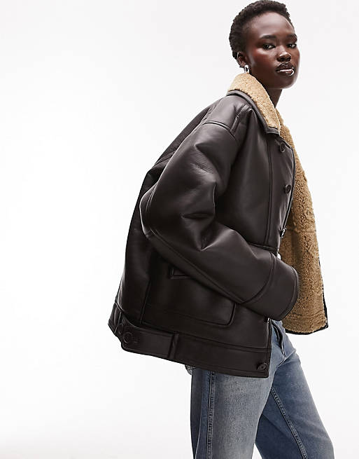 sherpa lined leather jacket zara