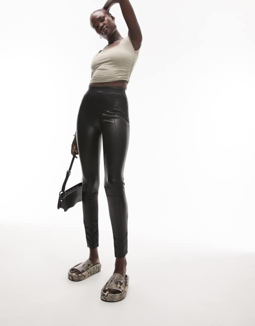 Topshop Tall faux leather skinny fit pants in black