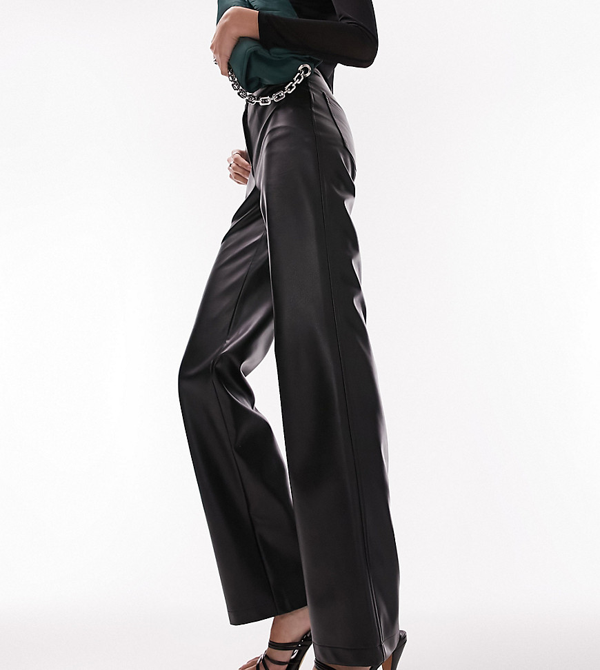 Topshop Tall faux leather straight leg pants in black