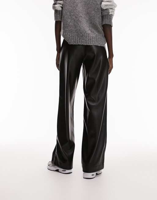 Topshop Tall faux leather super wide tailored pants in black ASOS - Main Image