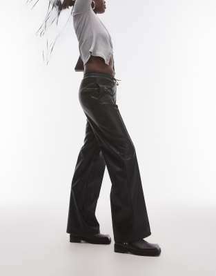 faux leather sweatpants in black